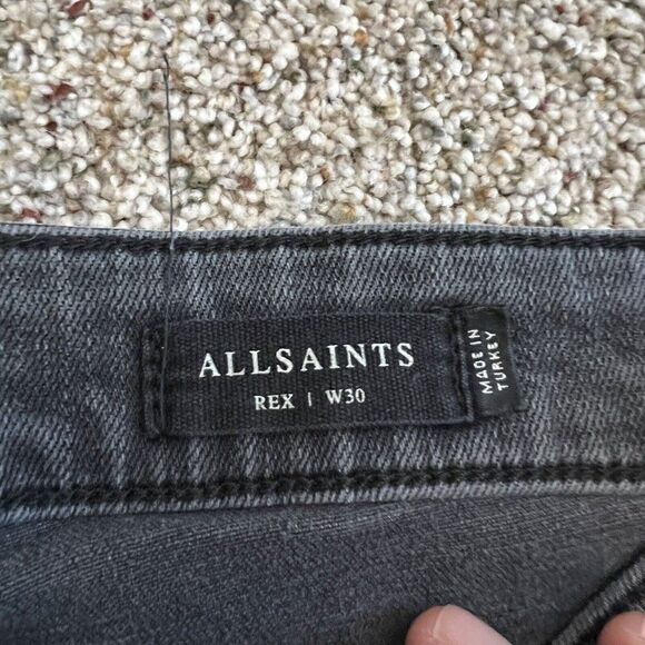 Allsaints Rex Slim Fit Distressed Solid Black Viscose Jeans 30 x 32 Button Fly - Picture 6 of 9